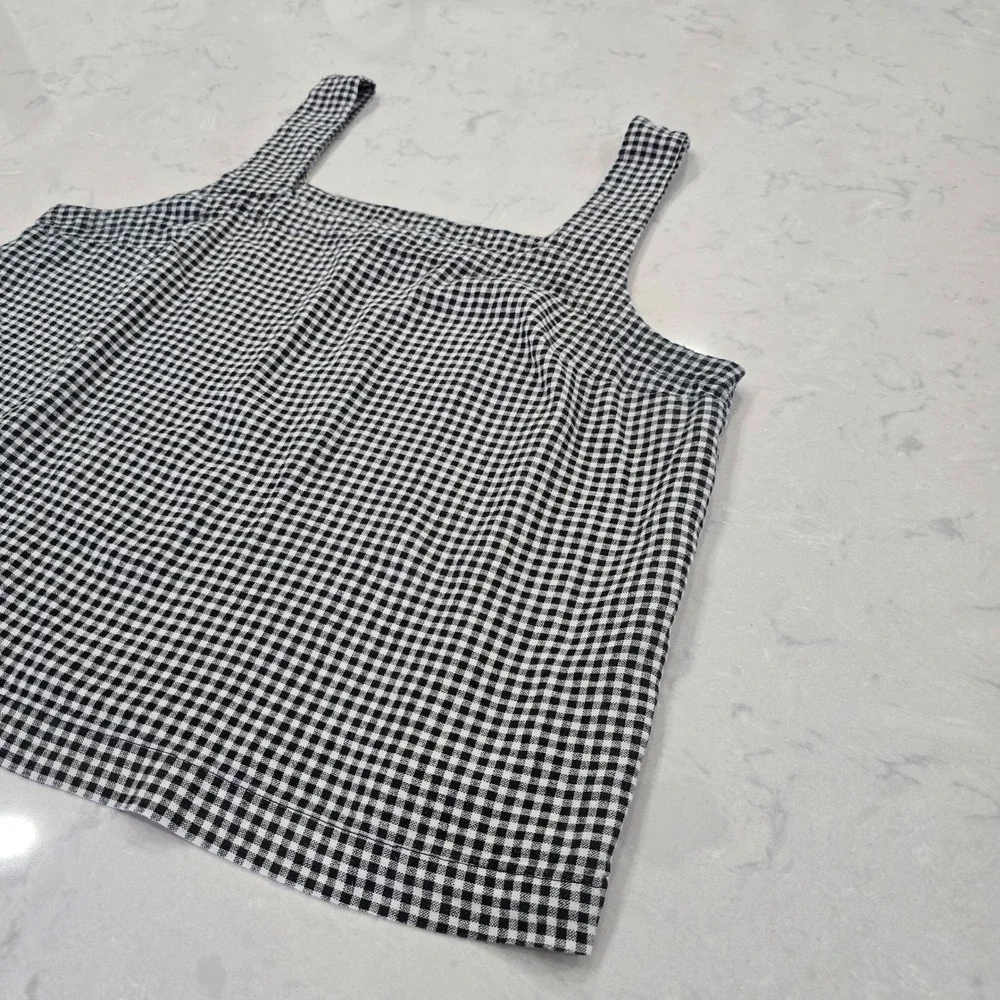 A New Day Gingham Linen Blend Tank Top Square Neck Coquette Picnic Aesthetic XL - Picture 2 of 5